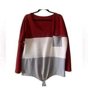Color Block Front Tie Long Sleeve Top XL